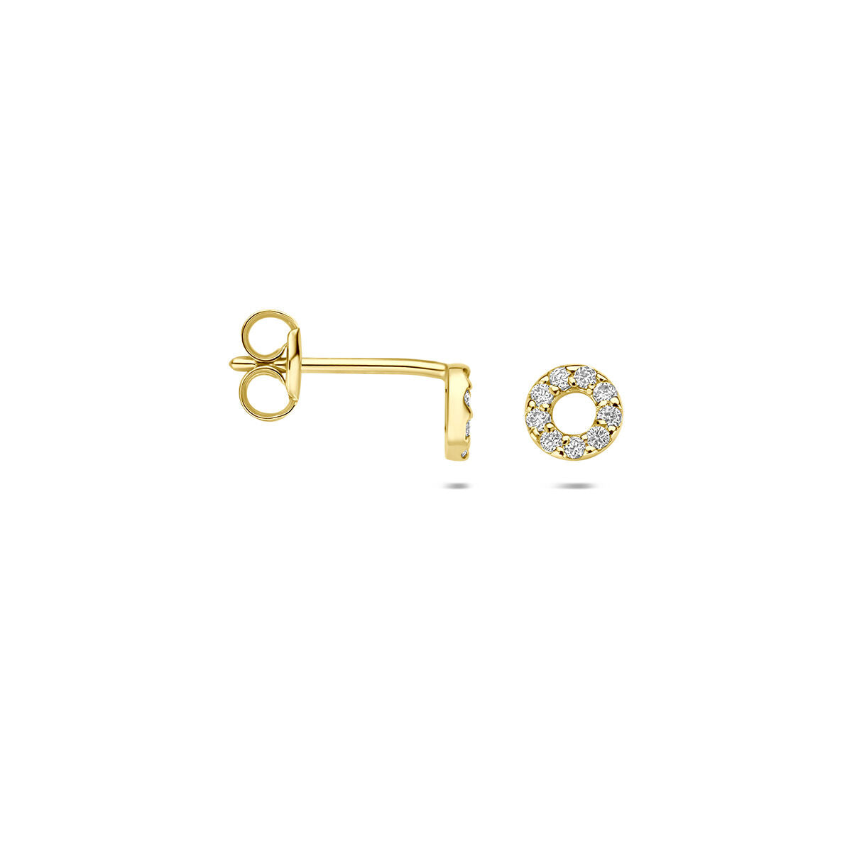 Oorknoppen rond lab grown diamant 0.092ct (2x 0.046ct) f vs 14K geelgoud 4,5 mm