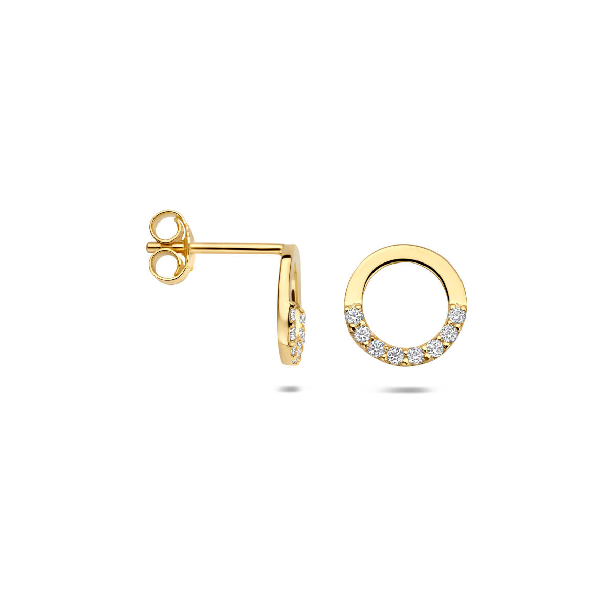 Oorknoppen zirkonia 9K geelgoud 9 mm wit
