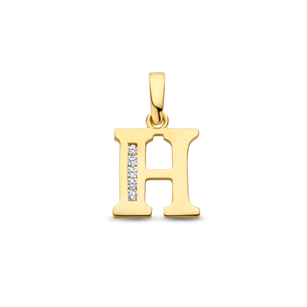 Hanger letter H zirkonia 14 mm 14K geelgoud #Letter_H