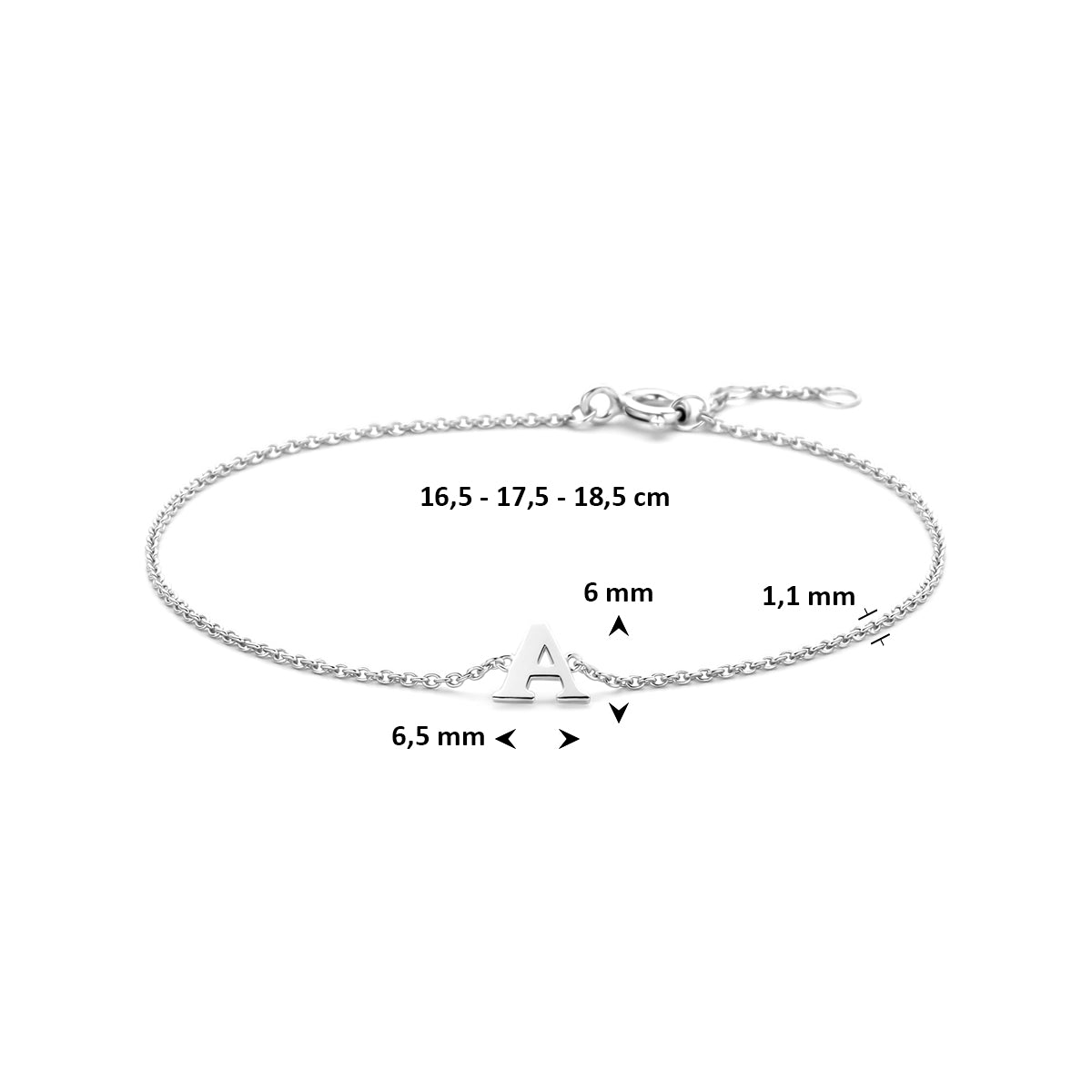 Armband letter A zilver gerhodineerd #Letter_A
