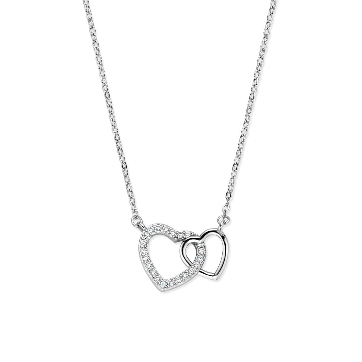 Collier hartjes zirkonia 41 - 43 - 45 cm zilver gerhodineerd