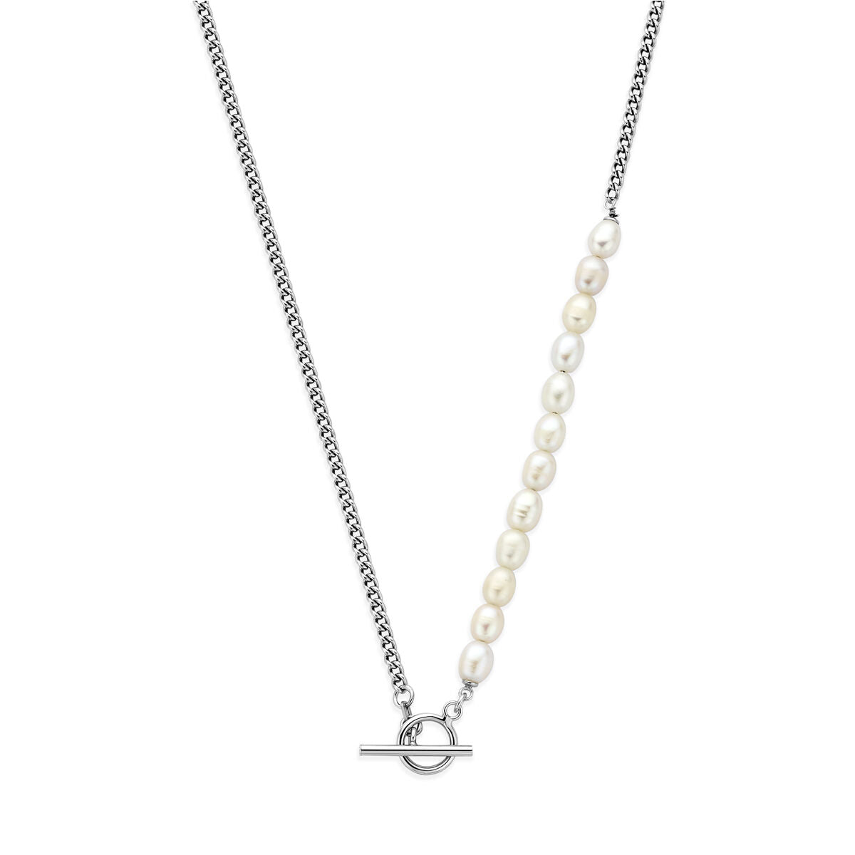 Fantasy Collection Collier parels kapittelslot 45 cm zilver gerhodineerd