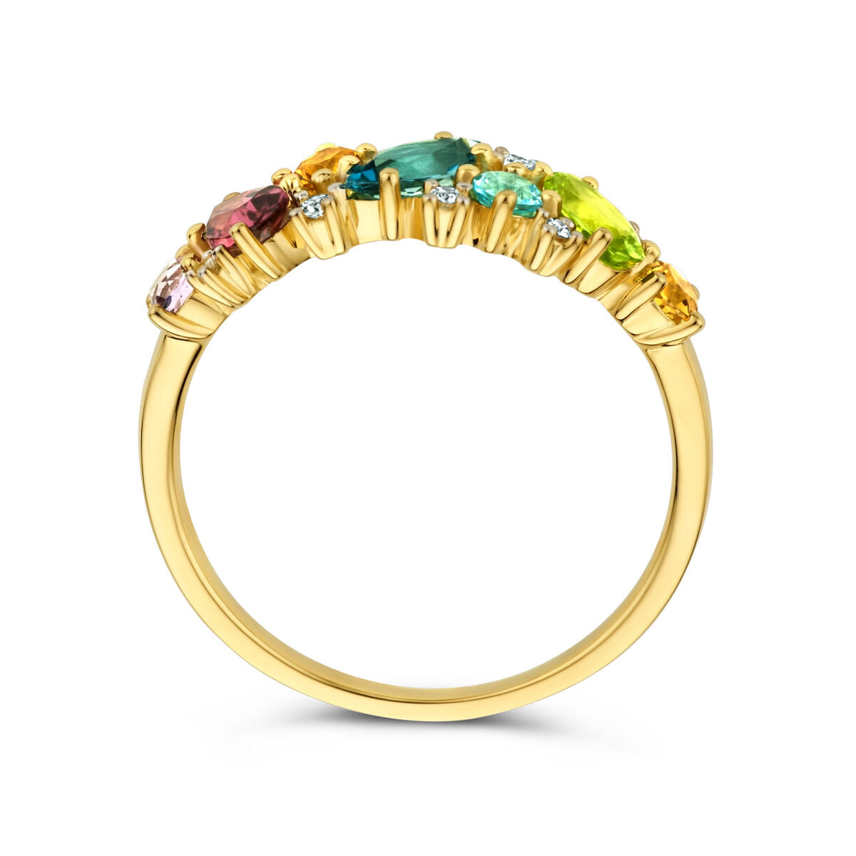 Ring natuurlijke kleurstenen en diamant 0.04ct h si 14K geelgoud