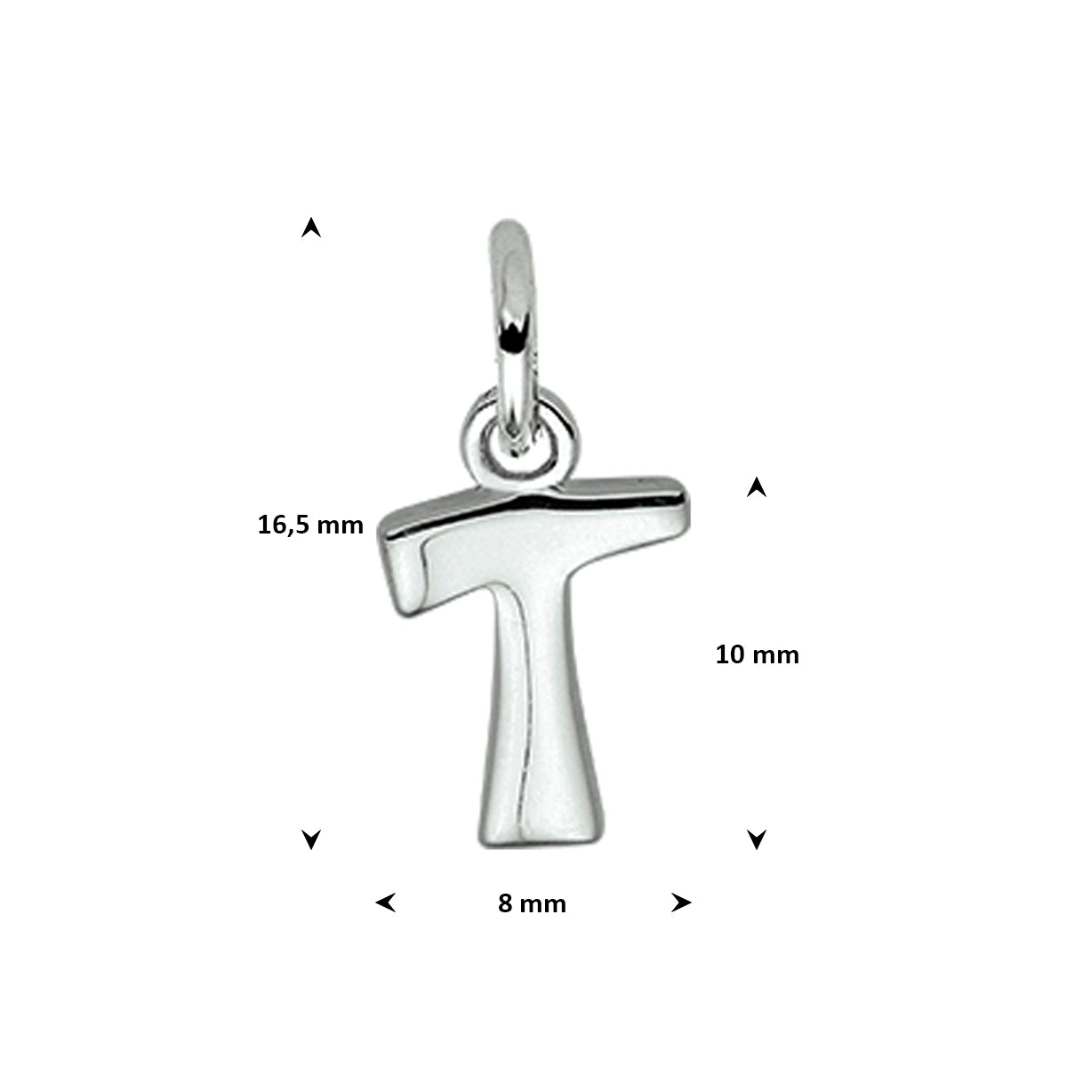 Hanger letter T 12 mm zilver #Letter_T