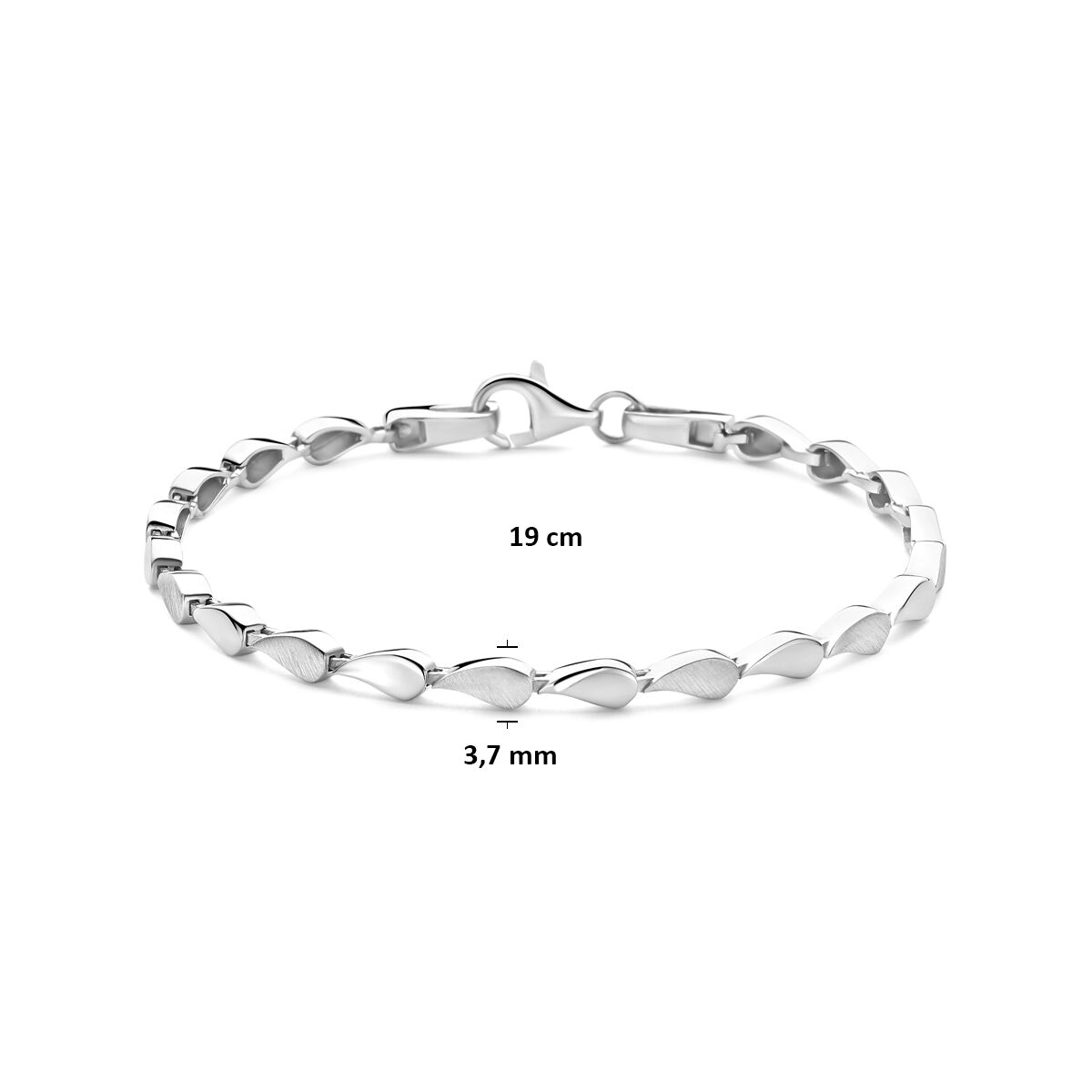 Armband poli/mat 3,7 mm 19 cm zilver gerhodineerd