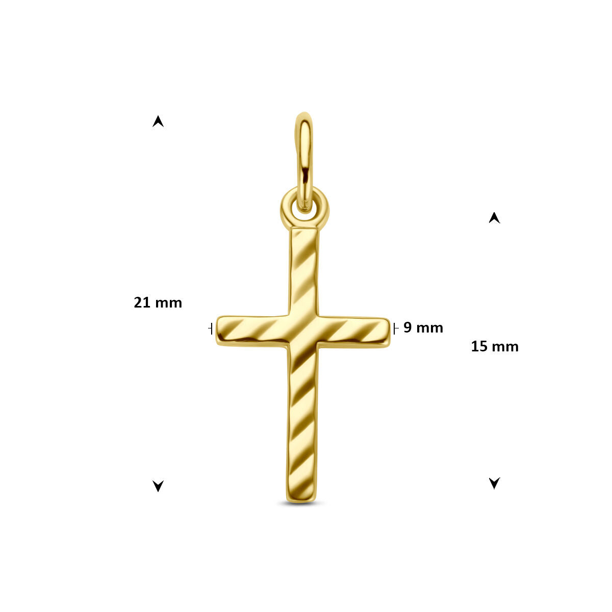 Hanger kruis gediamanteerd 9K geelgoud 15 mm 9 mm