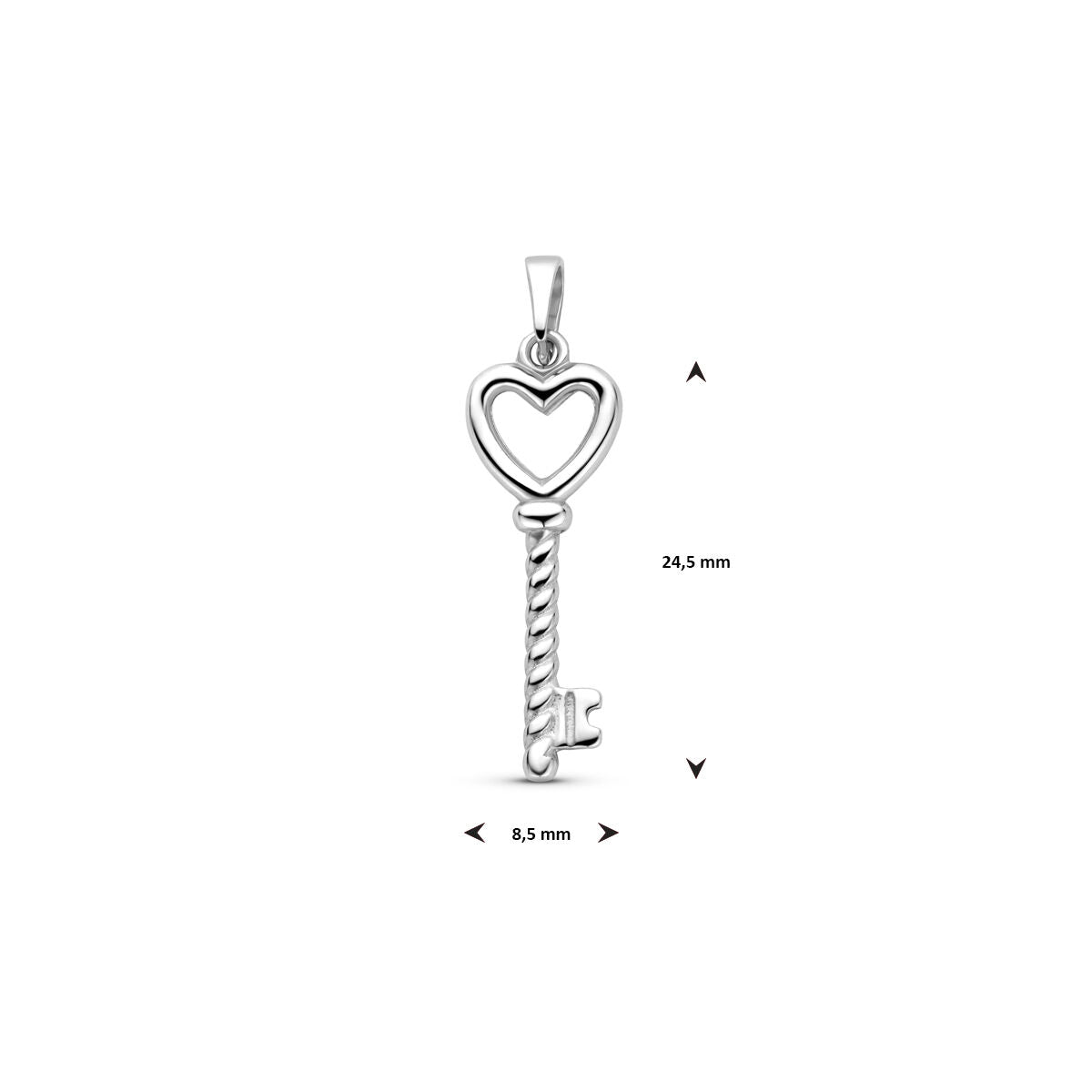Zilveren gerhodineerde hanger hart en sleutel 29 mm - 1340769 - PansiteNederland.nl