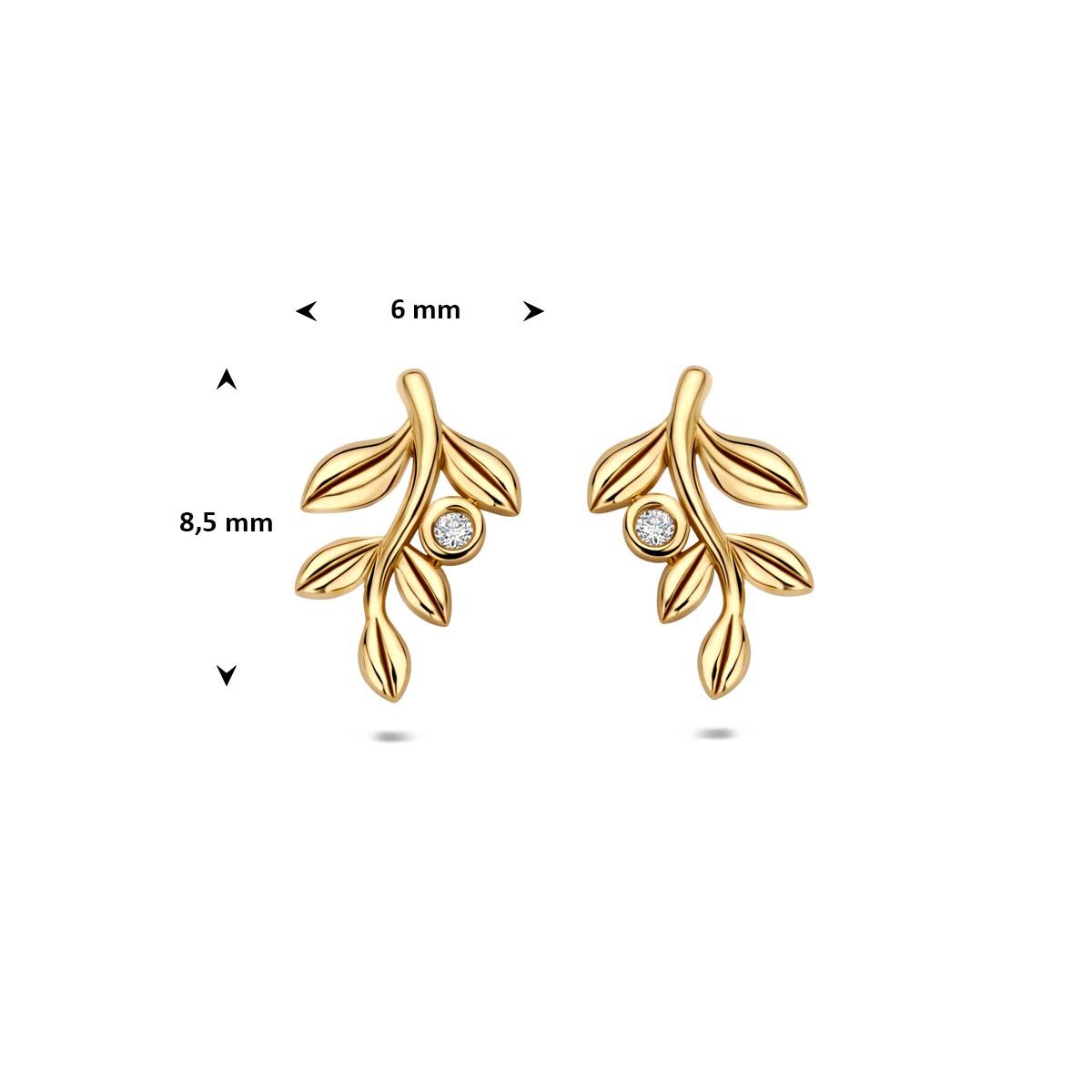 Oorknoppen bladeren lab grown diamant 0.03ct (2x 0.015ct) f vs 14K geelgoud 8,5