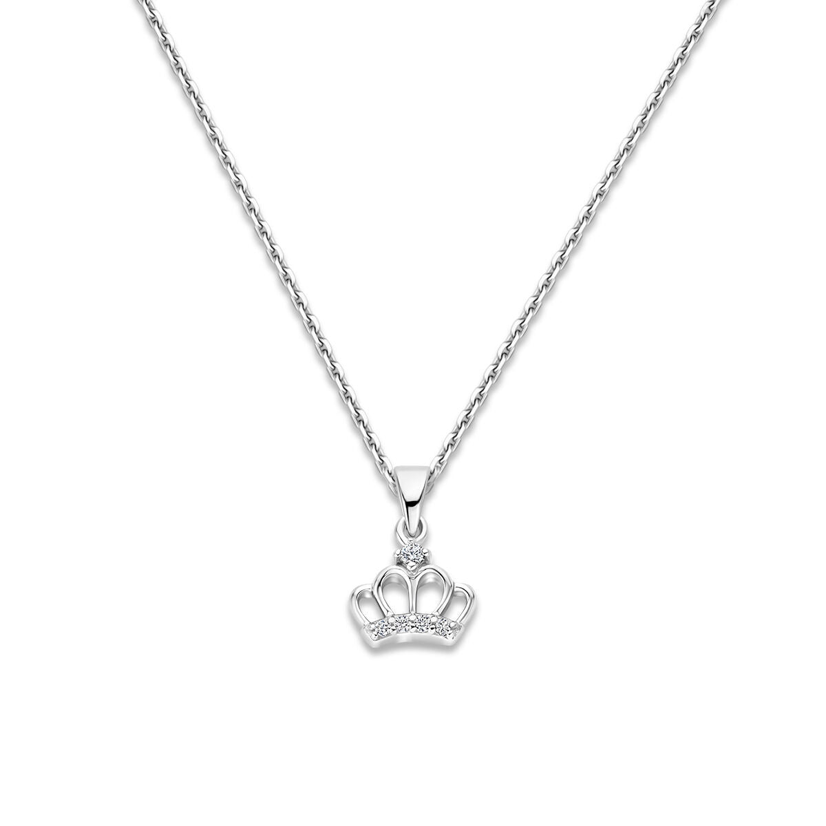 Collier kroon zirkonia 36 + 4 cm zilver gerhodineerd