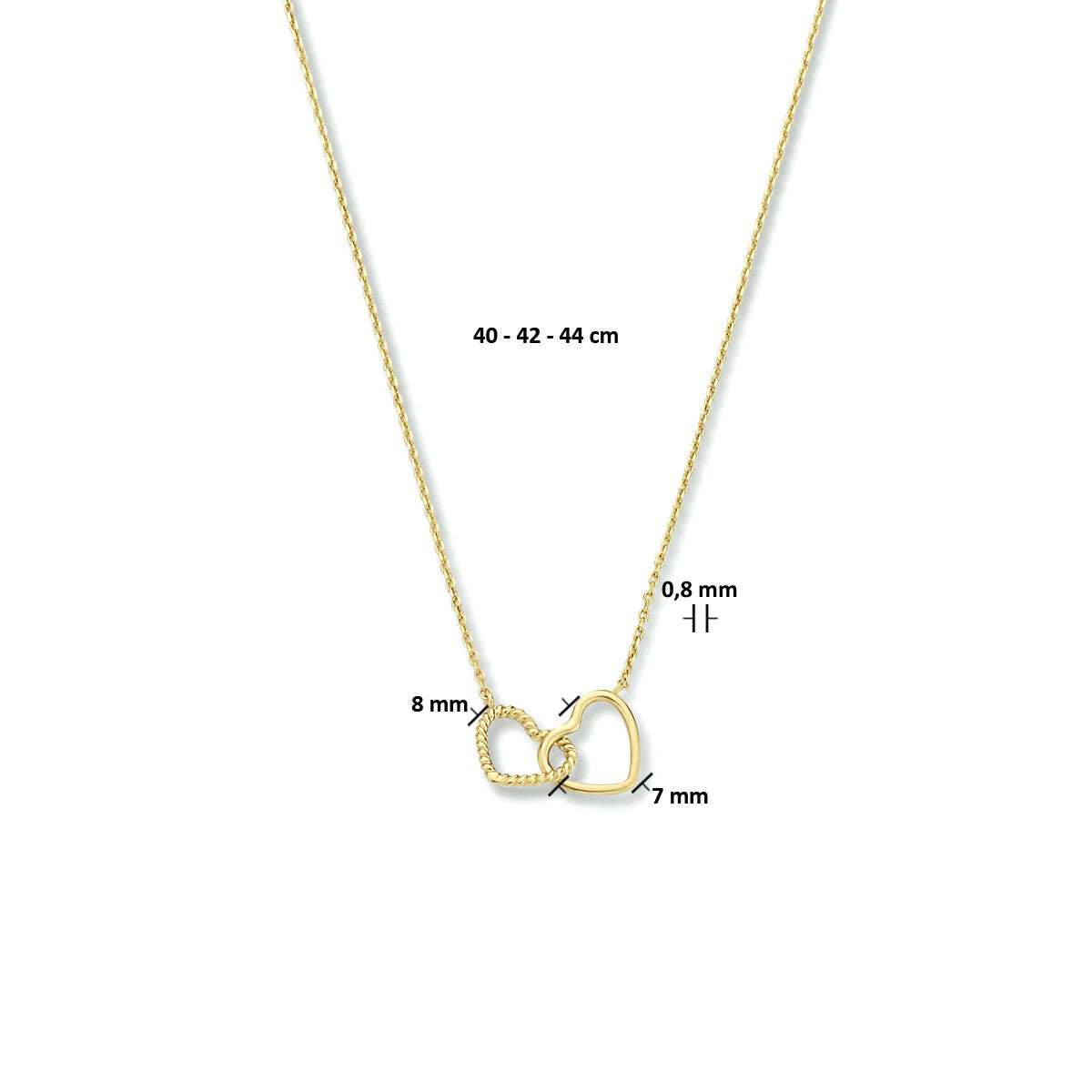 9k collier hartjes 40 - 42 - 44 cm 9K geel