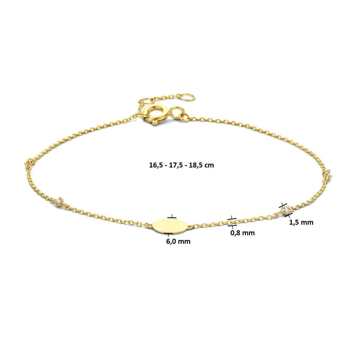 9k armband zirkonia 16,5 - 17,5 - 18,5 cm 9K geel