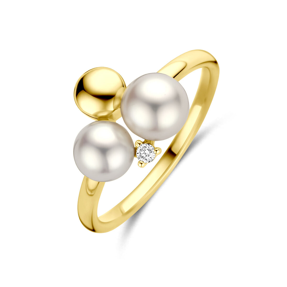 Fantasy Collection Ring parels en diamant 0.02ct h si 14K geelgoud