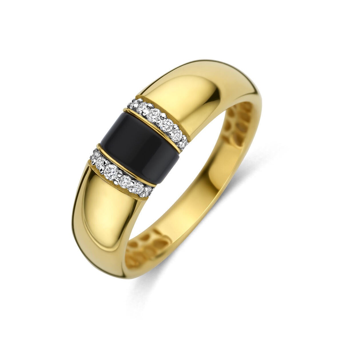 Fantasy Collection Ring onyx diamant 0.10ct h si 14K geelgoud
