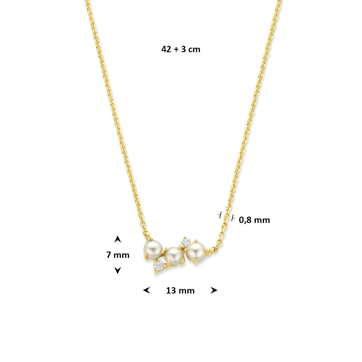 Fantasy Collection Collier parel zirkonia 42 + 3 cm zilver verguld (geel)
