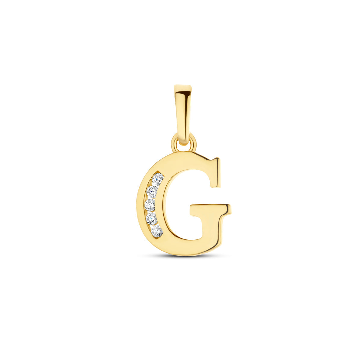 Hanger letter G zirkonia 14 mm 14K geelgoud #Letter_G