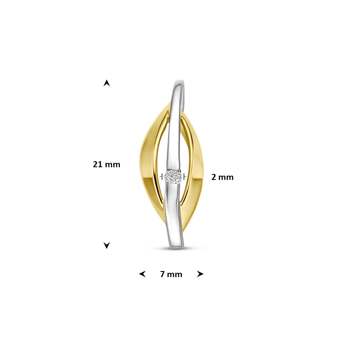 Hanger lab grown diamant 0.03ct f vs 14K bicolor goud 21 mm