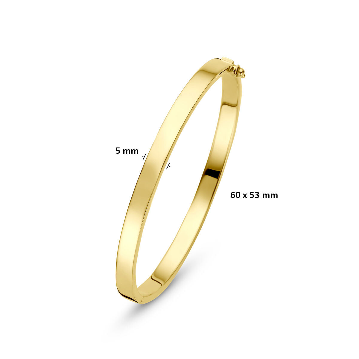 Bangle scharnier vlakke buis massief 5 x 9K geelgoud 60 mm