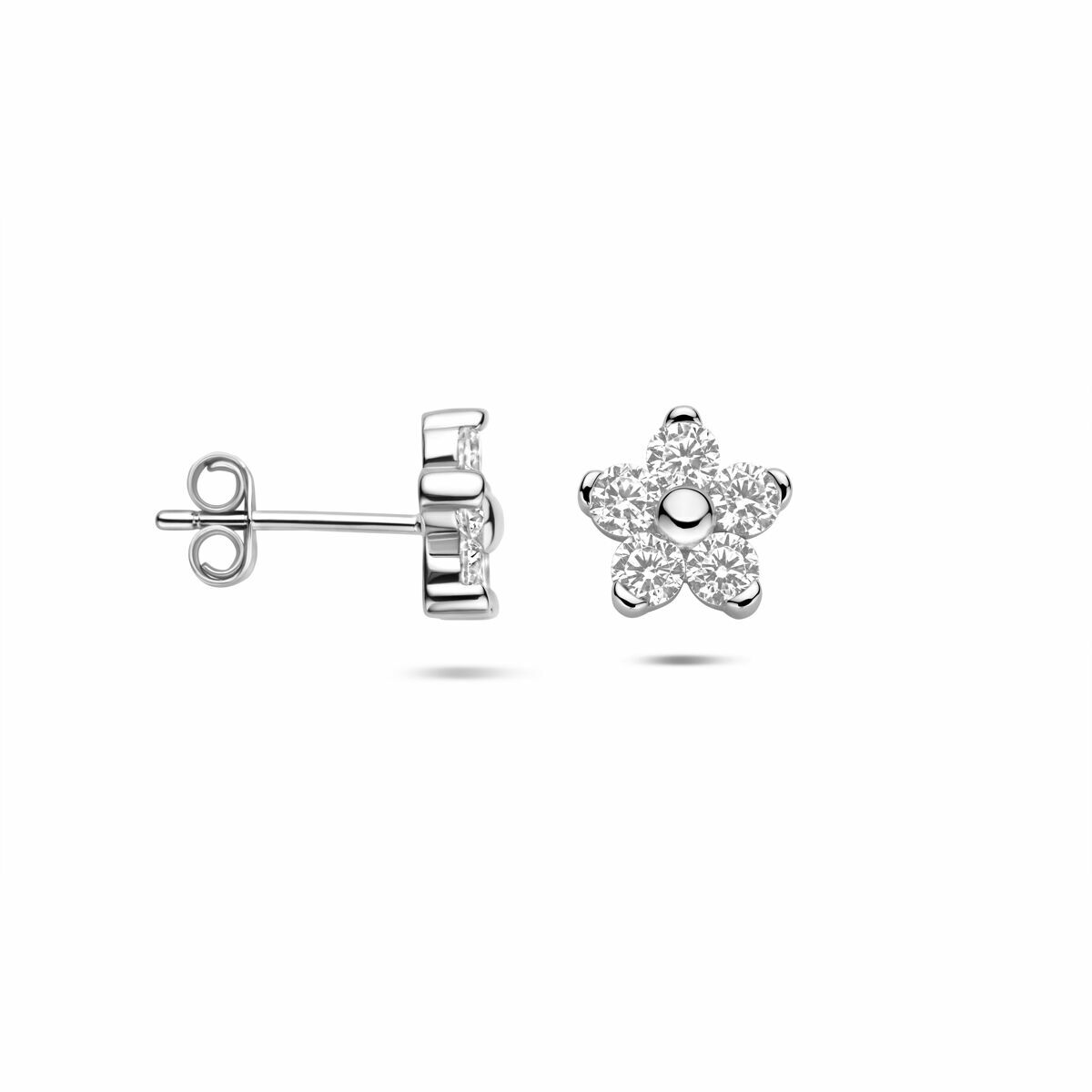 Zilveren gerhodineerde oorknoppen bloem zirkonia 8,5 mm - 1341356