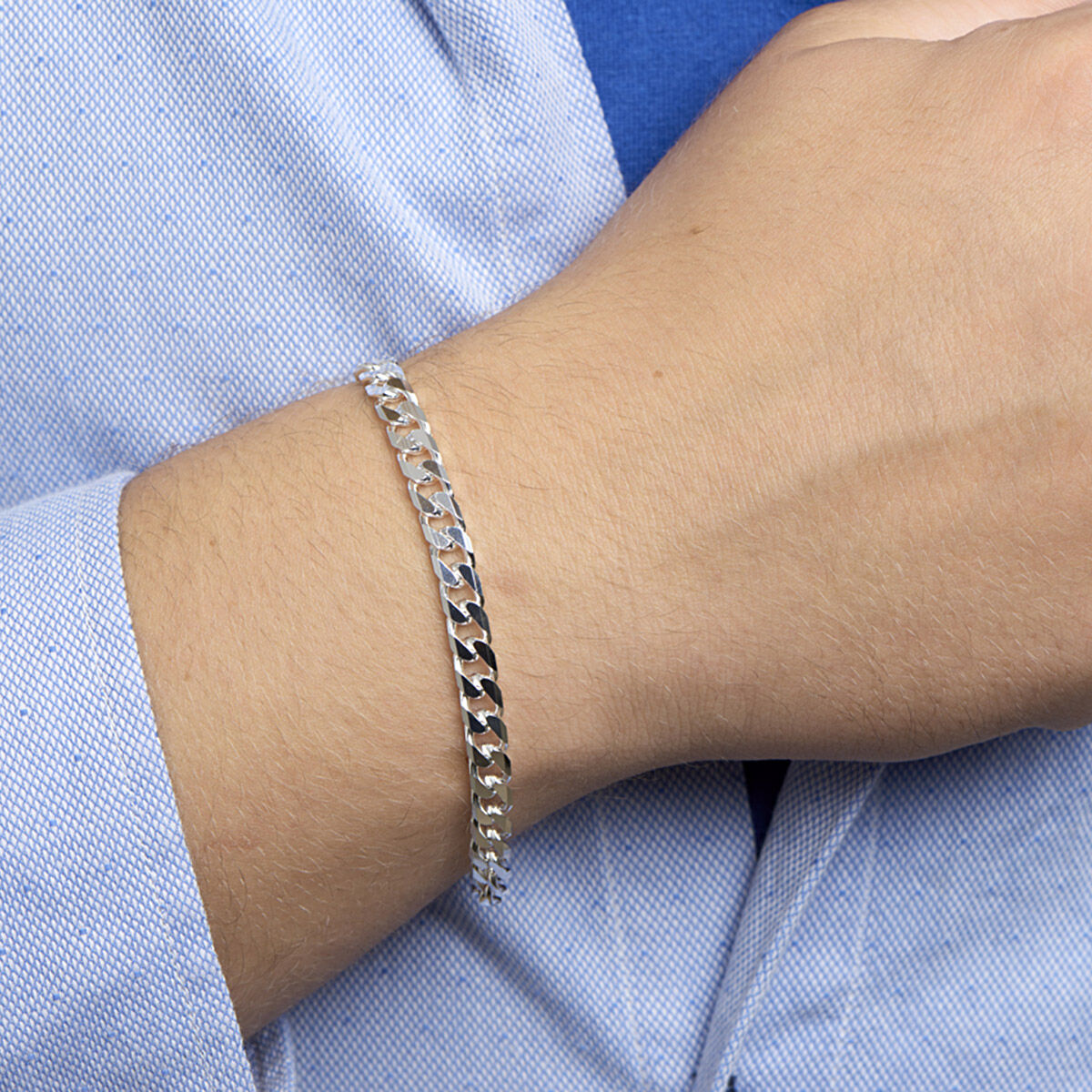 Armband gourmette 8 zijdes geslepen 6,0 mm 21 cm zilver gerhodineerd