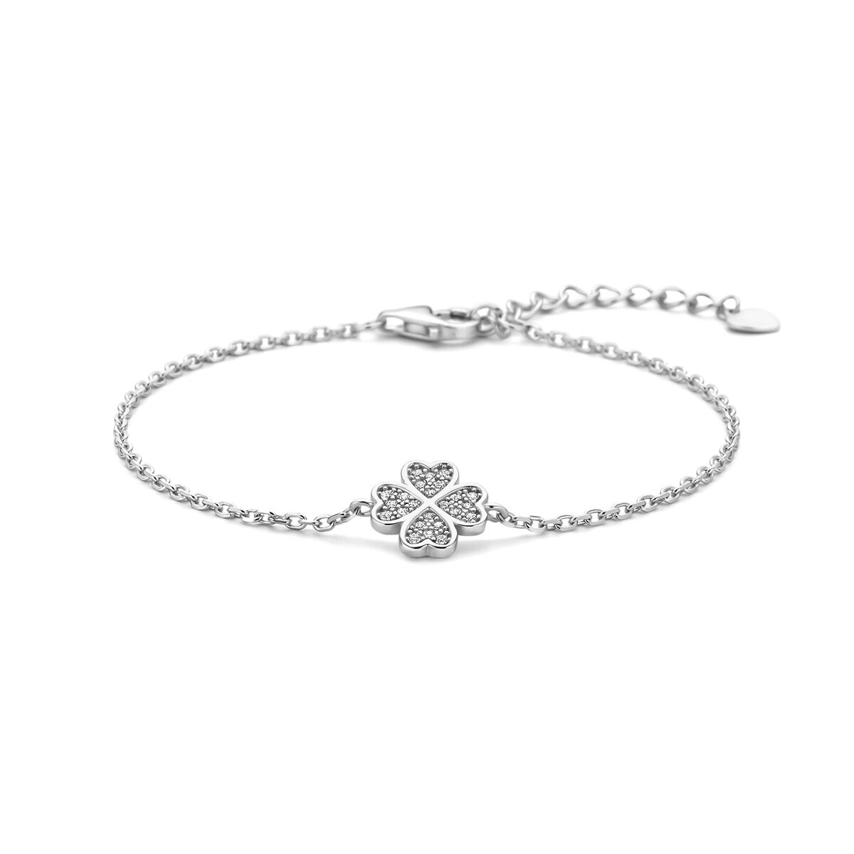 Fantasy Collection Armband klavertje zirkonia 16 + 3 cm zilver