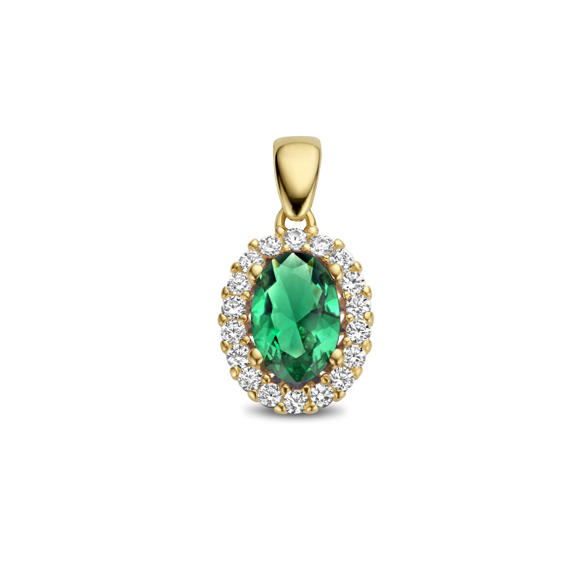 14K geelgoud hanger groen en wit zirkonia halo 4028204 - PansiteNederland.nl