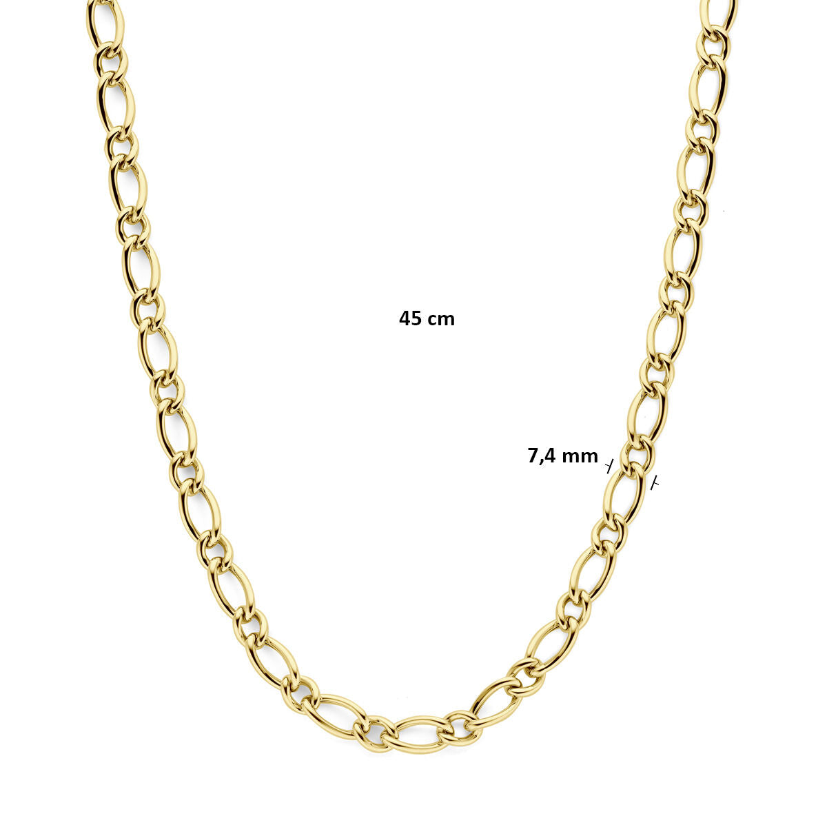 Collier 7,4 mm 14K geelgoud 45 cm