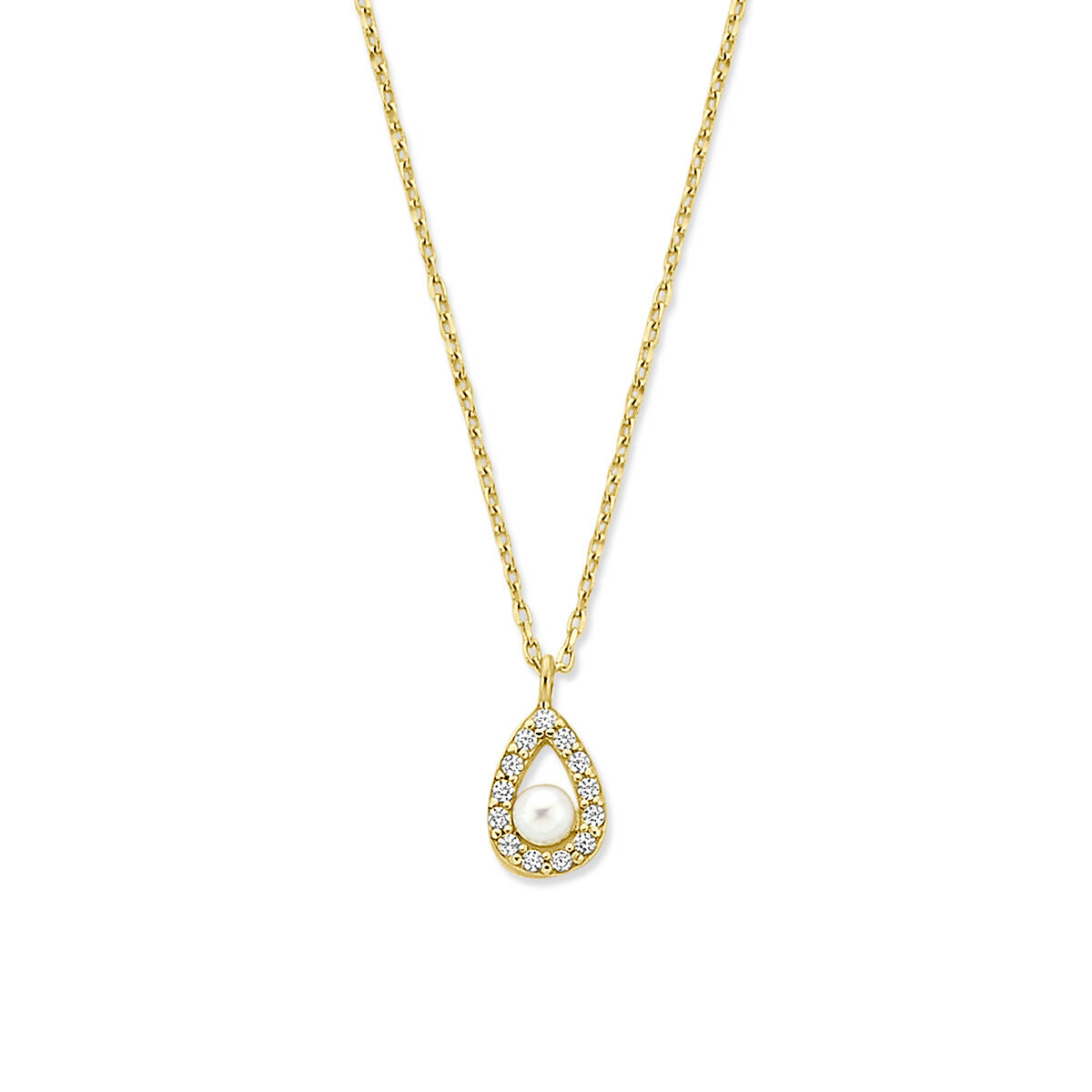 Fantasy Collection Collier zirkonia en parel 41 - 43 - 45 cm 14K geelgoud