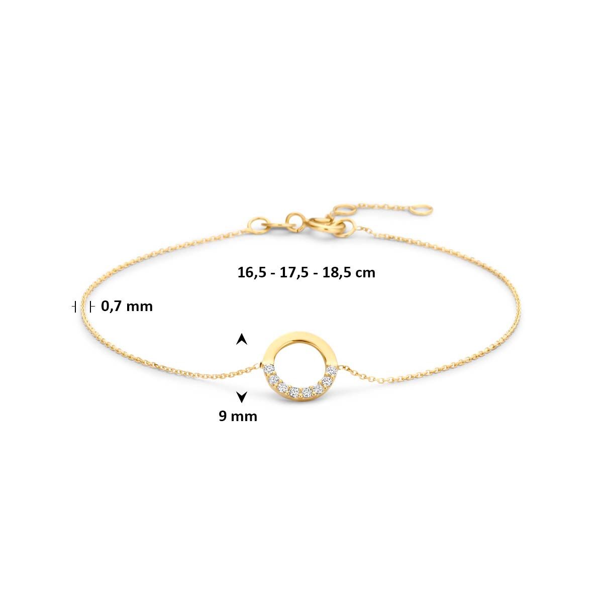 Armband zirkonia 9K geelgoud 16,5 - 17,5 - 18,5 cm
