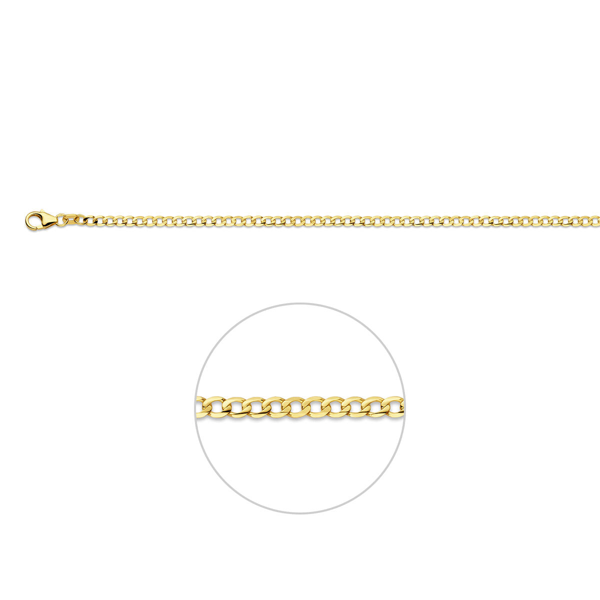 Fantasy Collection Gourmette wijd 6 zijdes geslepen 2,6 mm massief 14K geelgoud