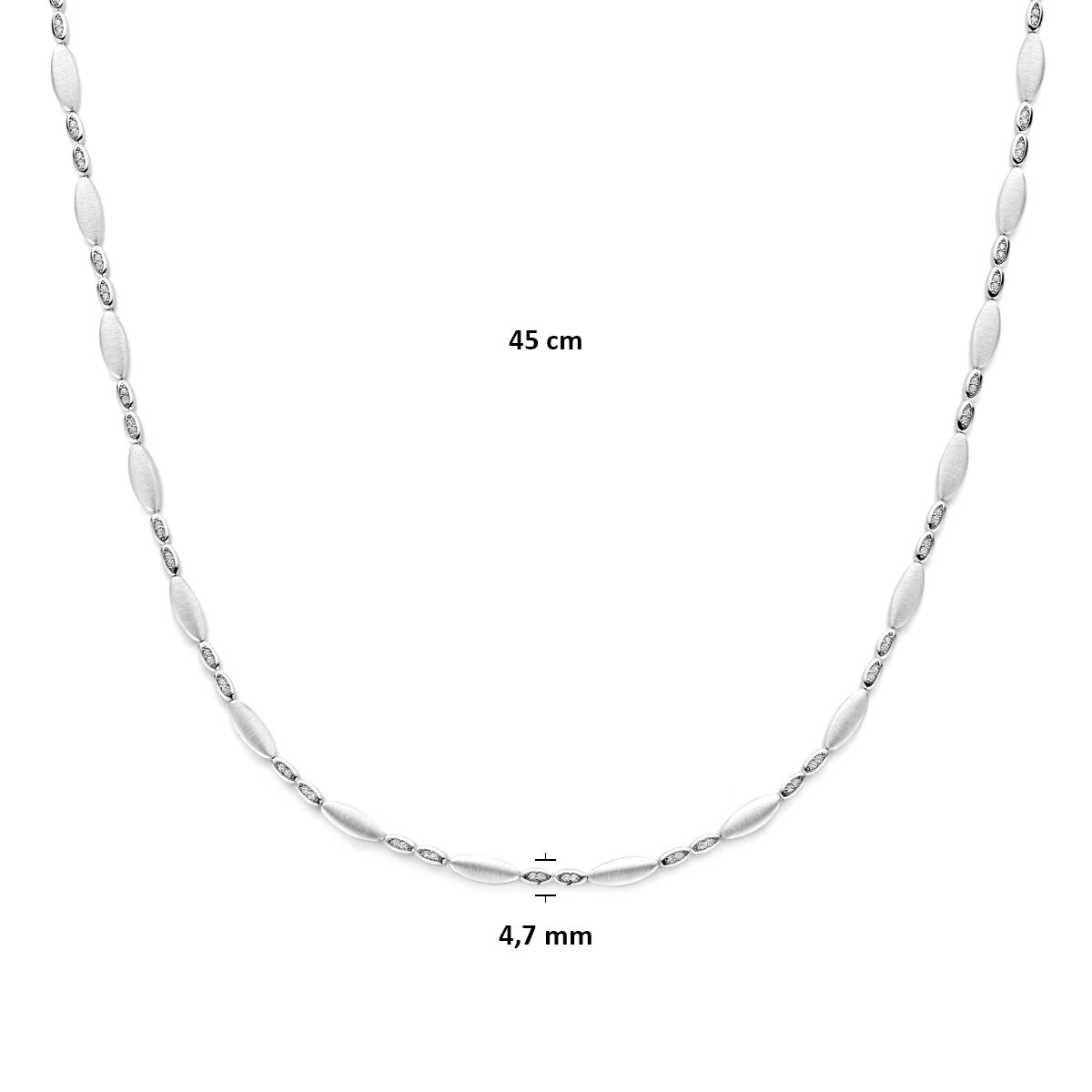 Fantasy Collection Collier zirkonia poli/mat 4,7 mm 45 cm zilver gerhodineerd