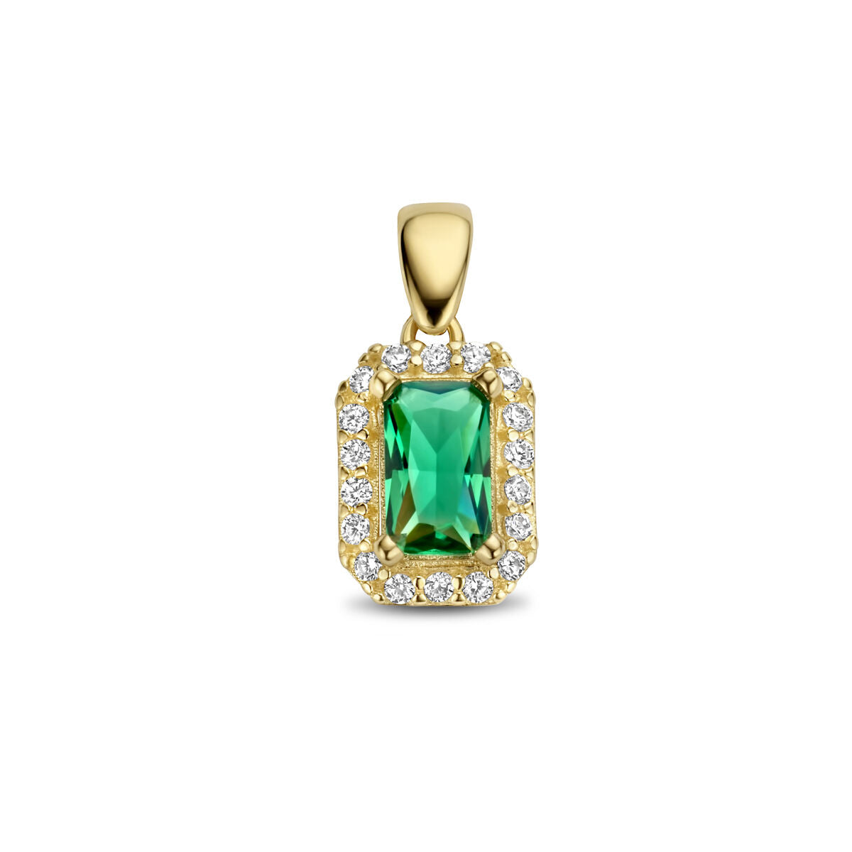 14K geelgoud hanger groen en wit zirkonia halo 4028205 - PansiteNederland.nl
