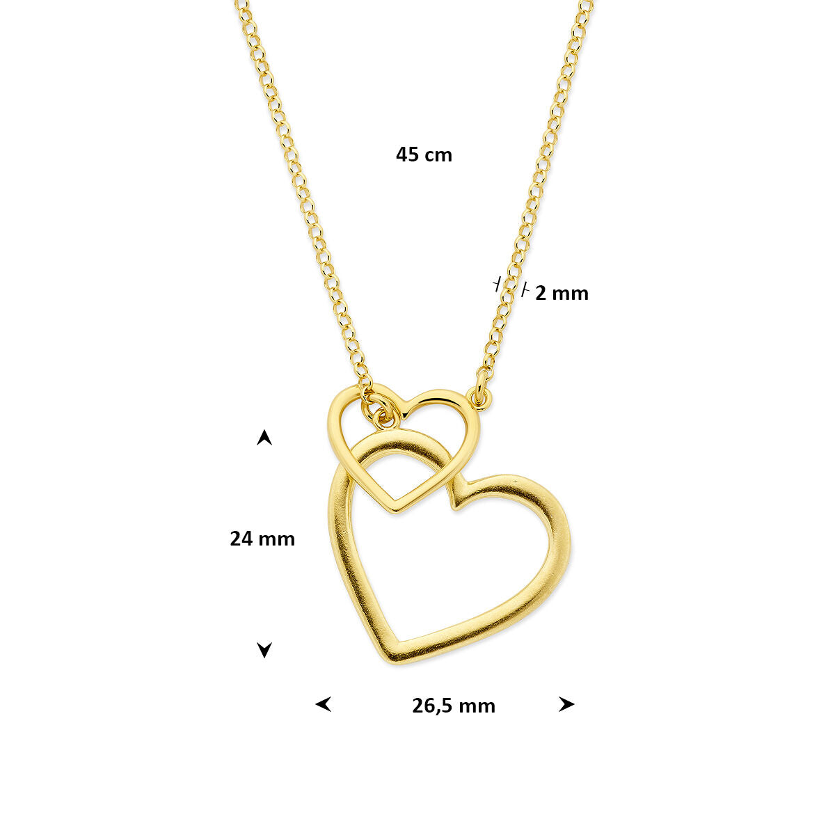 Fantasy Collection Y-collier hartjes 45 cm 3 micron zilver verguld (geel)