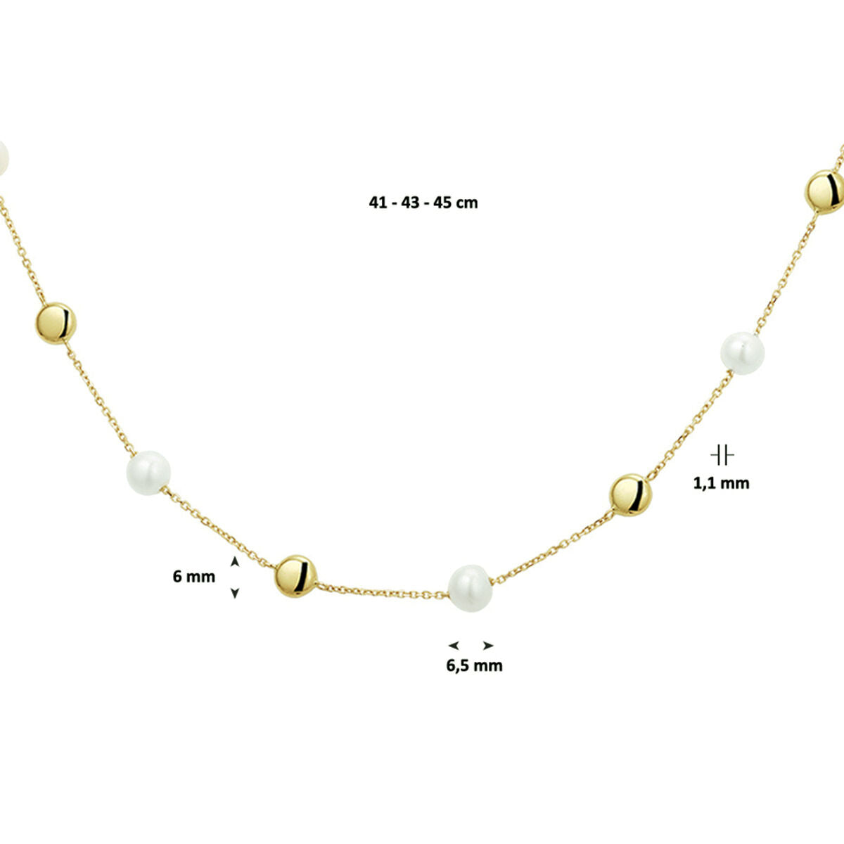 14K geelgoud collier parel 41 - 43 - 45 cm 4019597 - PansiteNederland.nl
