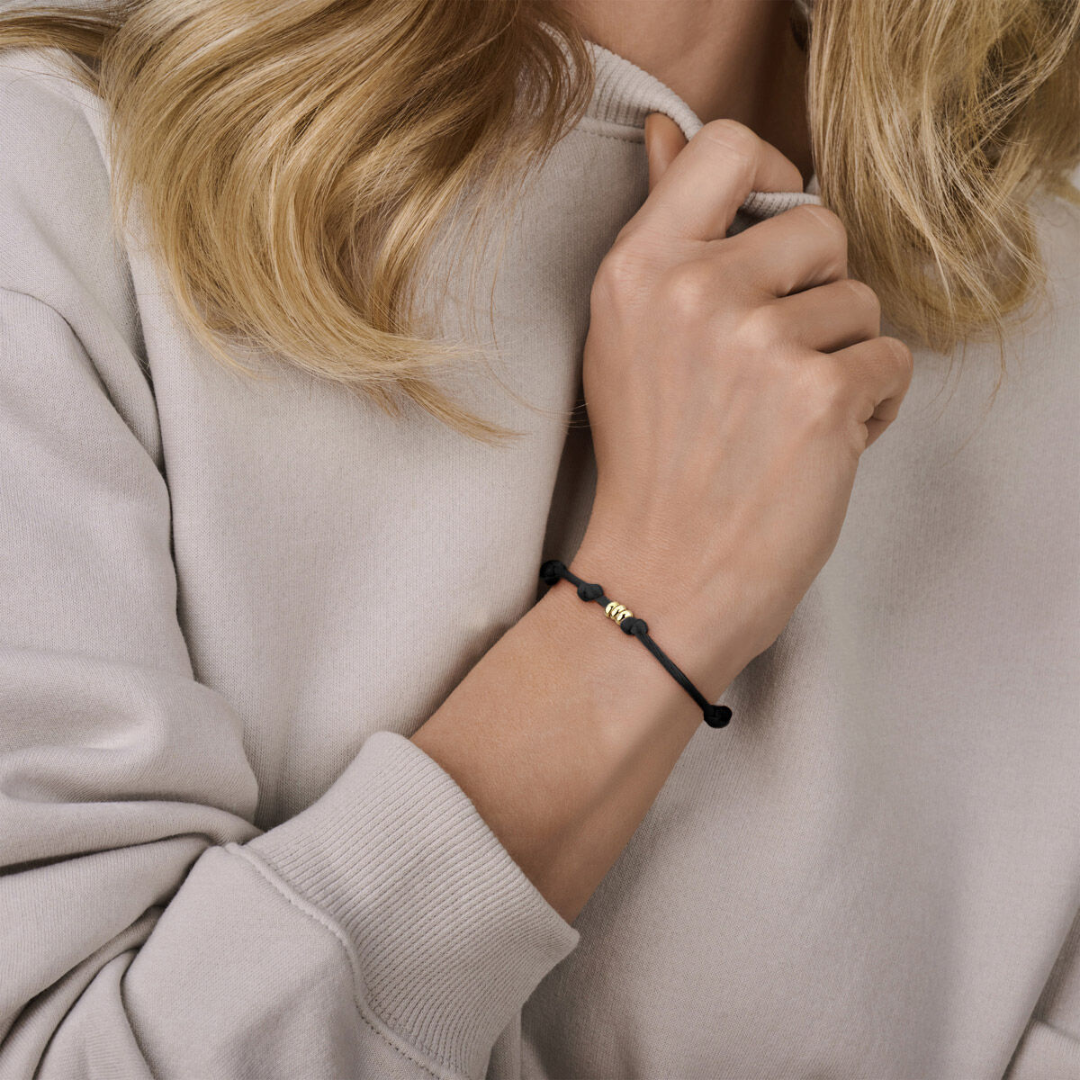 Fantasy Collection Armband satijn zwart 13 - 26 cm 14K goud met rubber/nylon/leer
