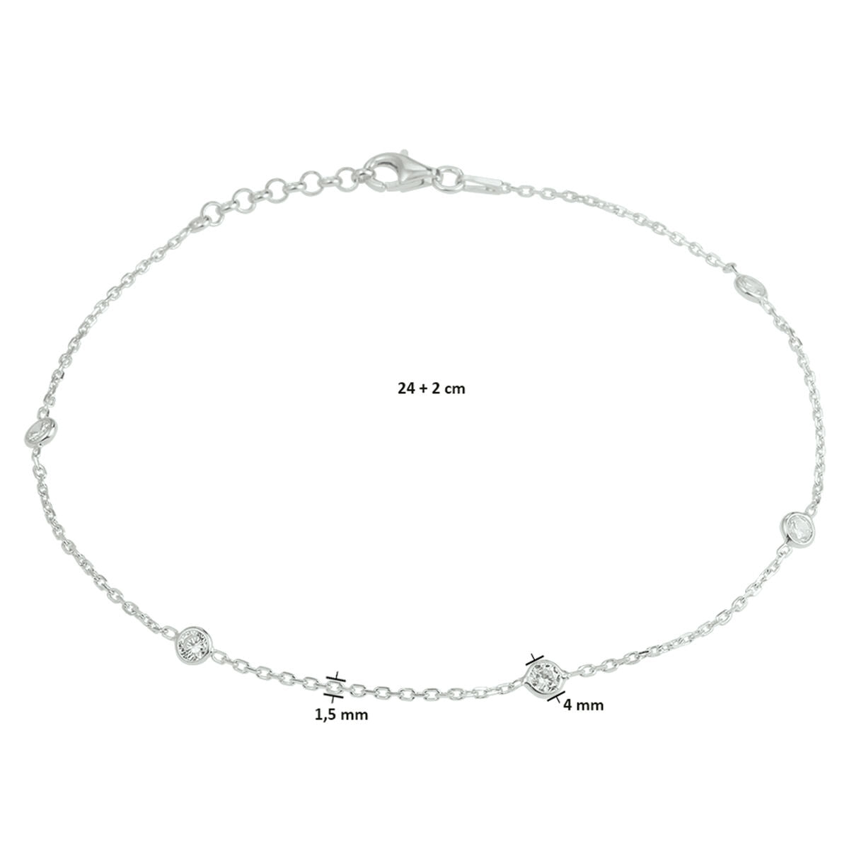 Enkelbandje zirkonia 24 + 2 cm zilver gerhodineerd