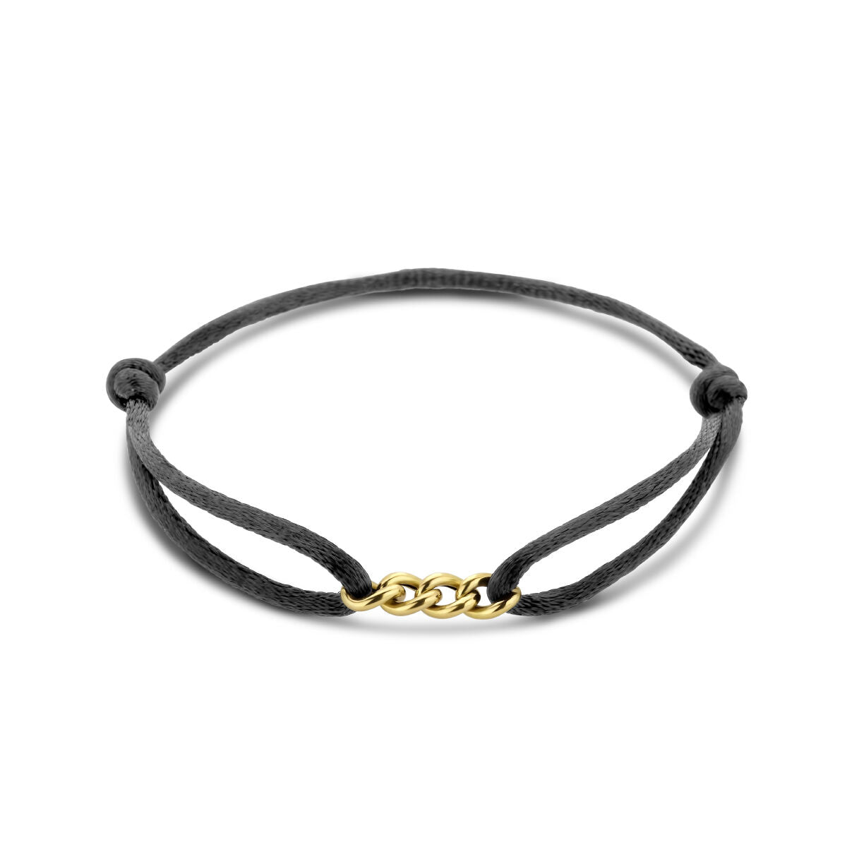 Armband satijn zwart 13 - 26 cm 14K goud met rubber/nylon/leer 5 x 18,5 mm – 4700295