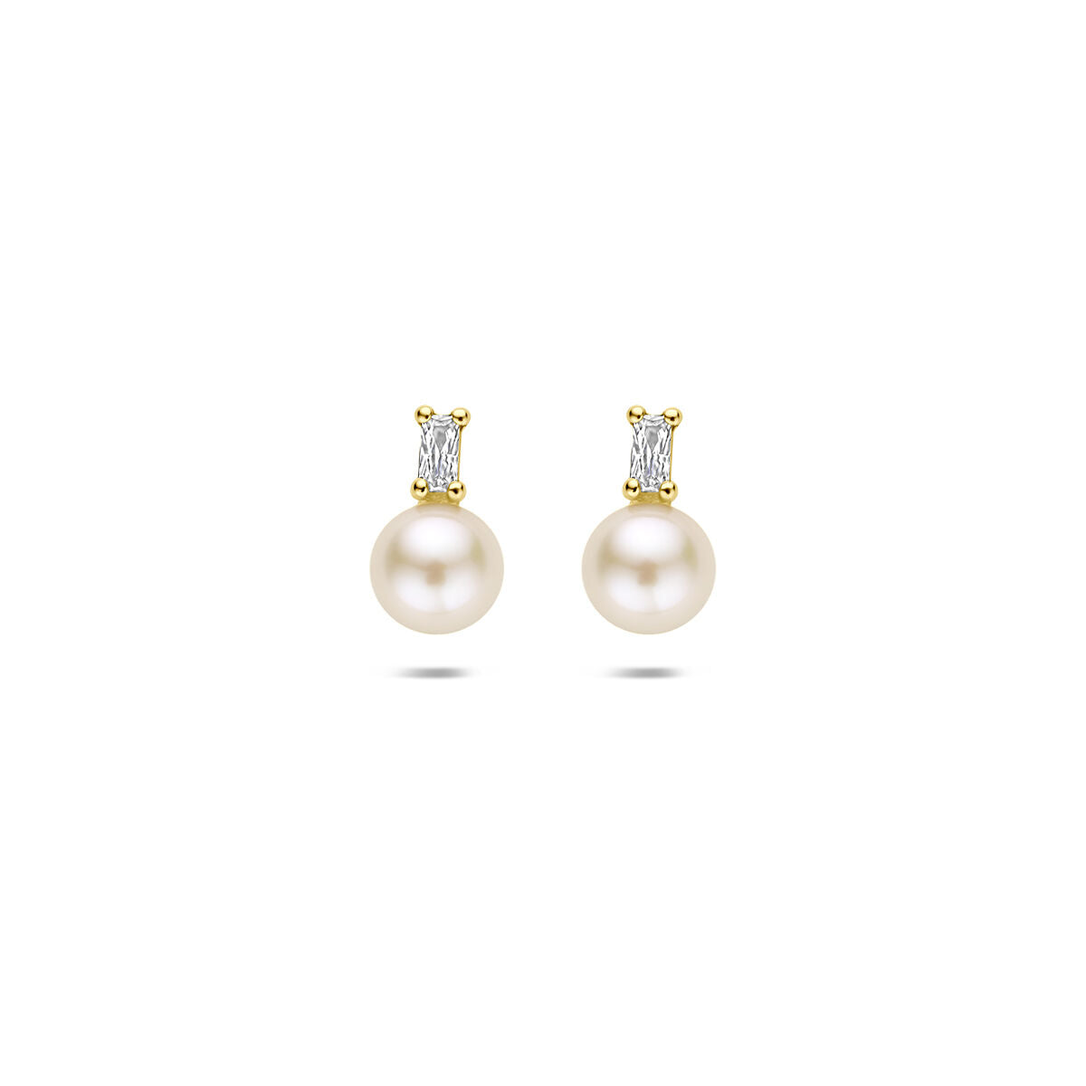 Oorknoppen parel en zirkonia 9K geelgoud 9 mm
