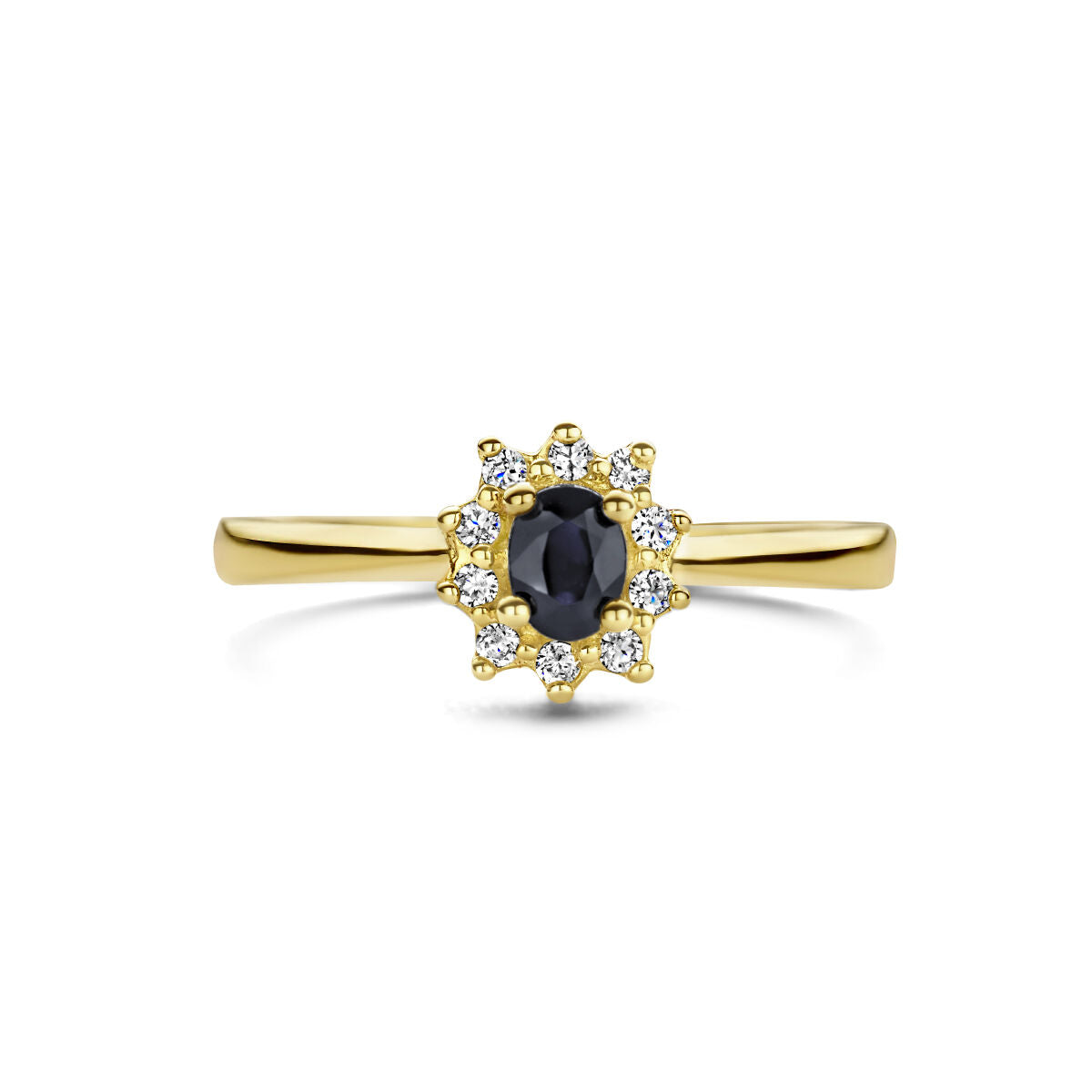 Ring saffier en diamant 0.08ct h p1 halo 14K geelgoud
