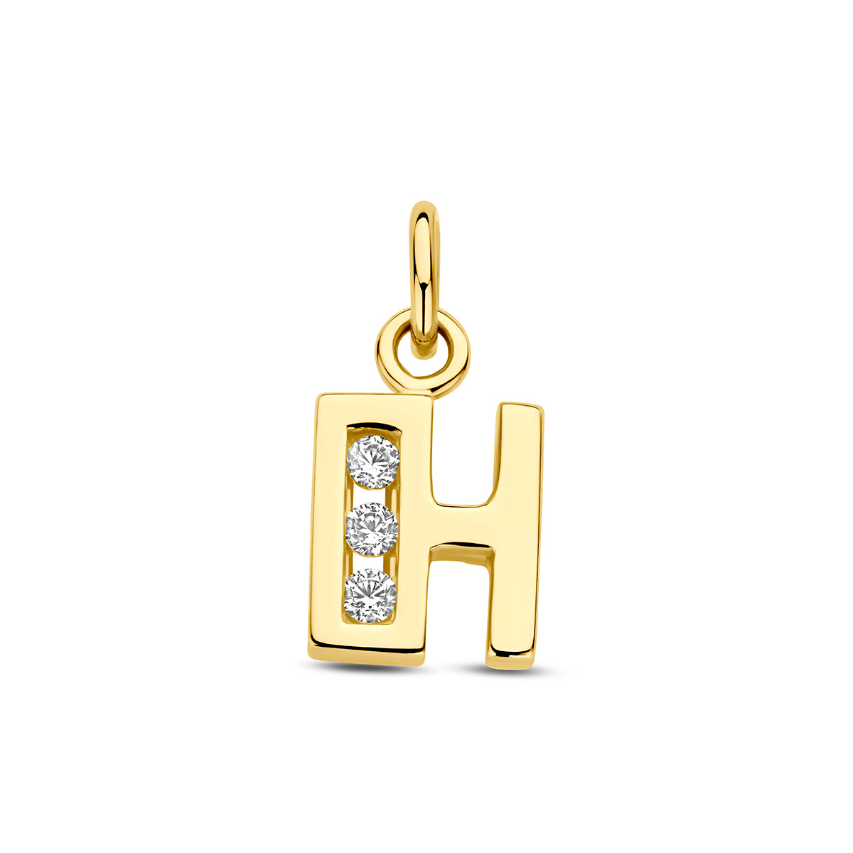 Hanger letter H zirkonia 10 mm 14K geelgoud #Letter_H