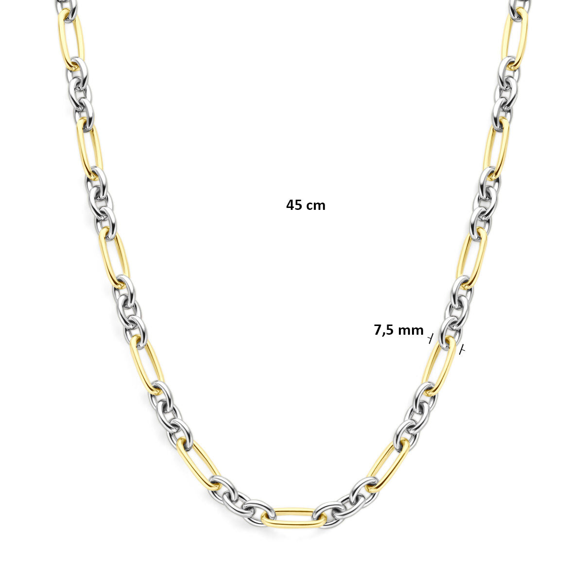 Collier 7,5 mm 14K goud en zilver 45 cm 7.5 mm