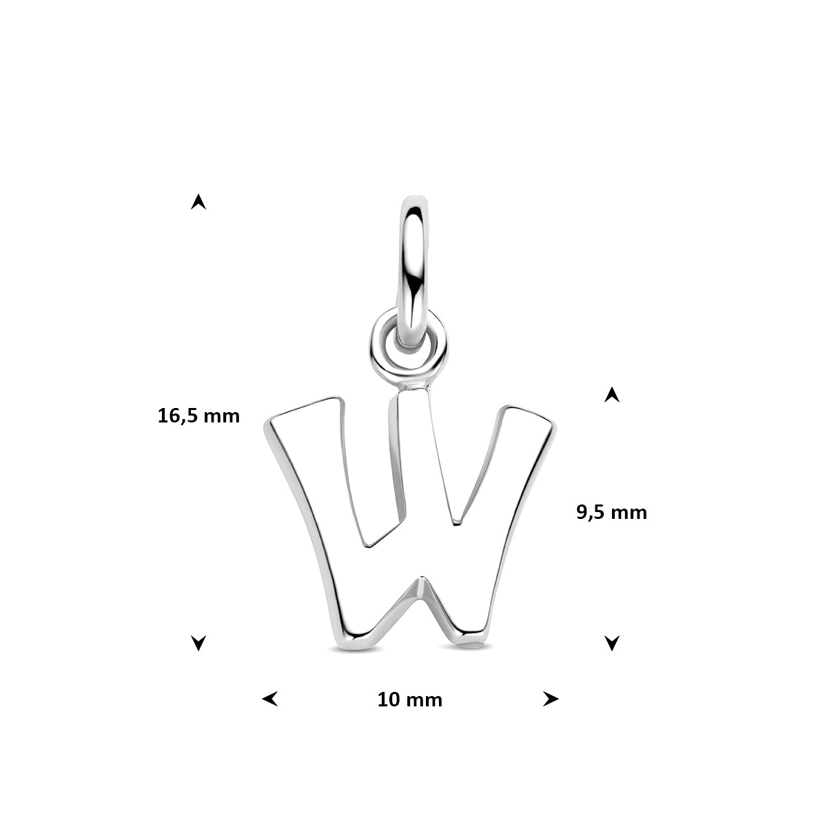 Hanger letter W 12 mm zilver #Letter_W