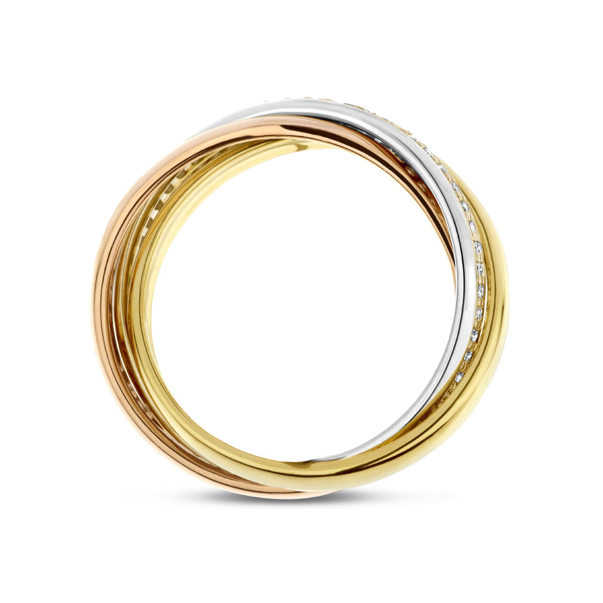 Trinity ringen tricolor diamant 0.29ct h si 14K tricolor goud