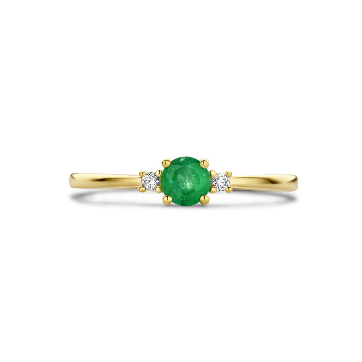Ring trilogie smaragd en diamant 0.03ct (2x 0.015ct) h p1 14K geelgoud