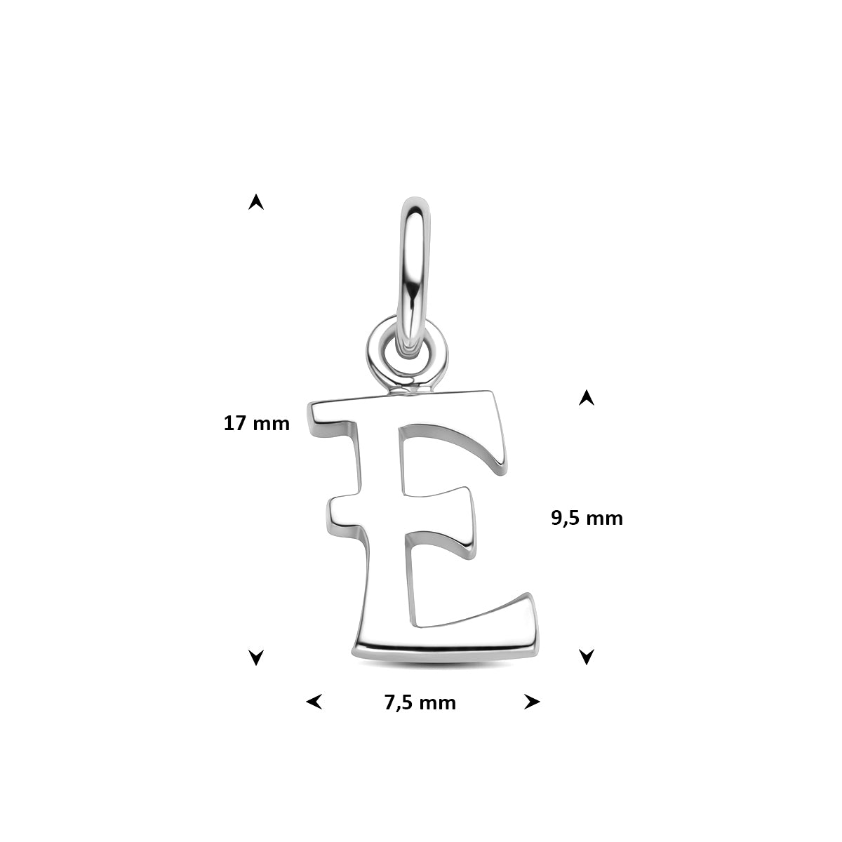 Hanger letter E 12,5 mm zilver #Letter_E