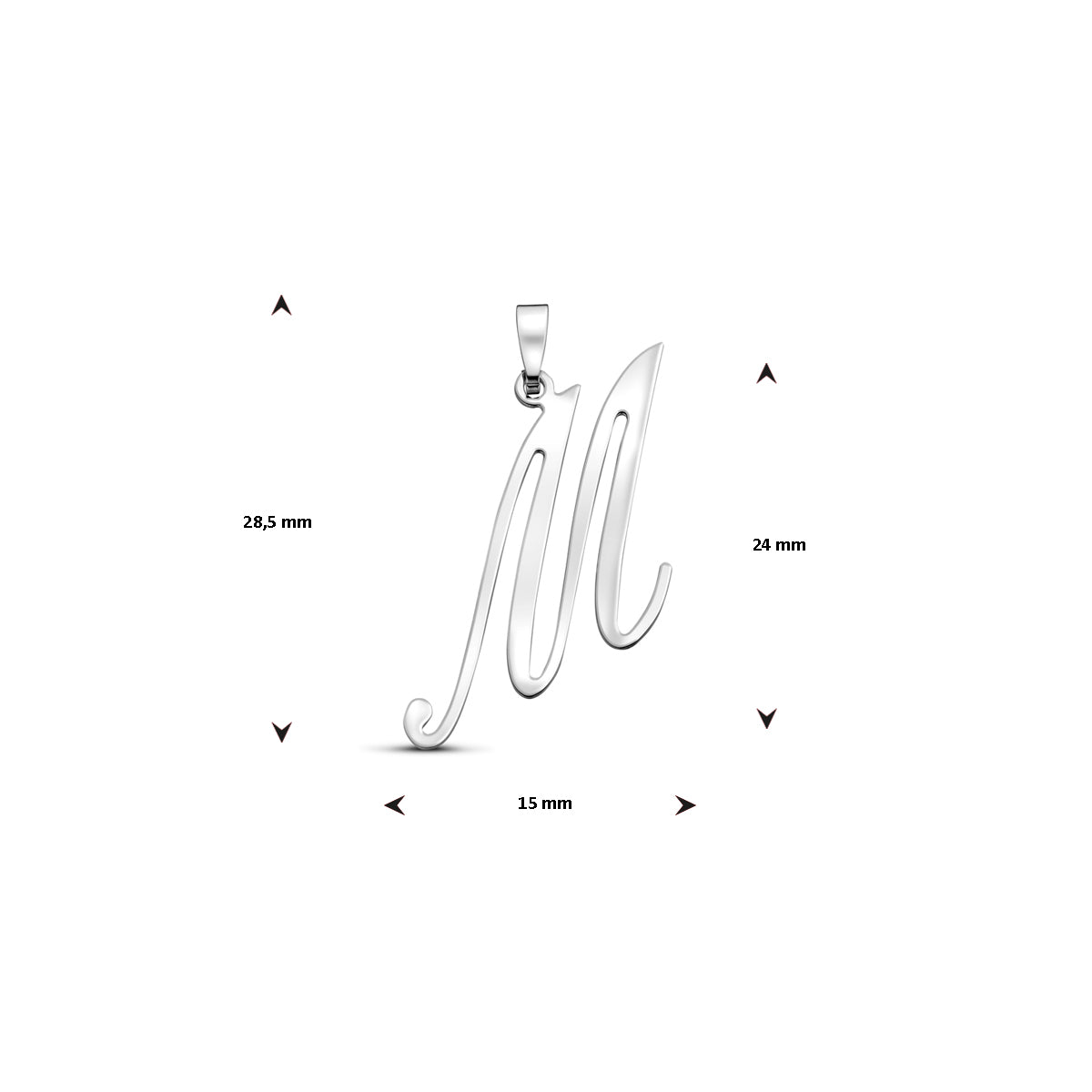 Hanger sierletter M 24 mm zilver #Letter_M