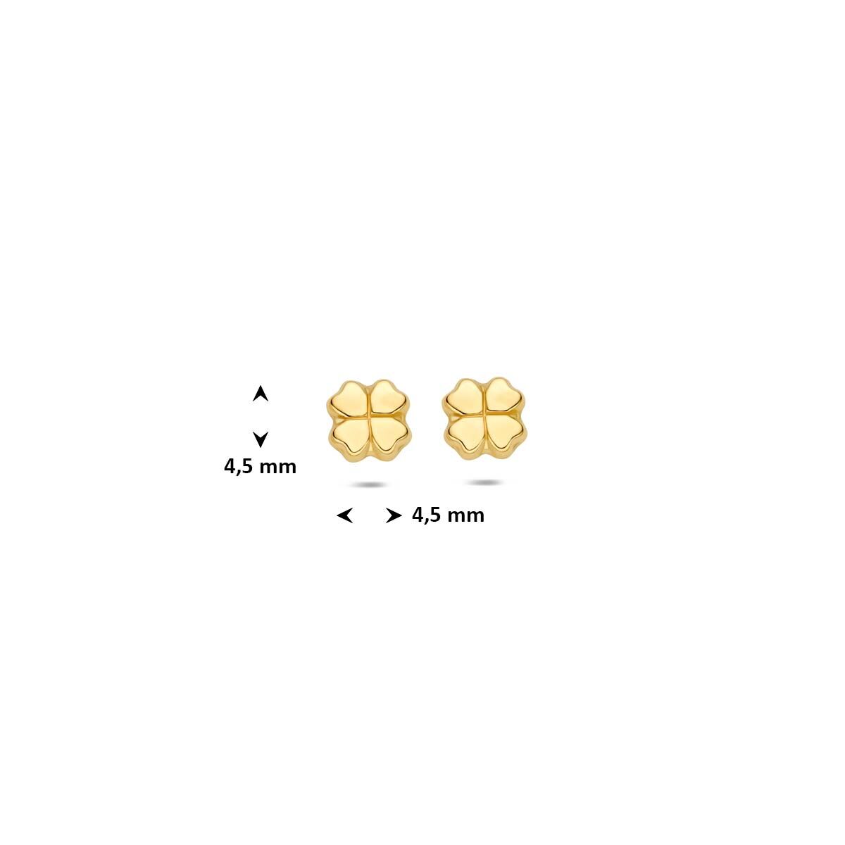 Oorknoppen klavertje 14K geelgoud 4,5 mm