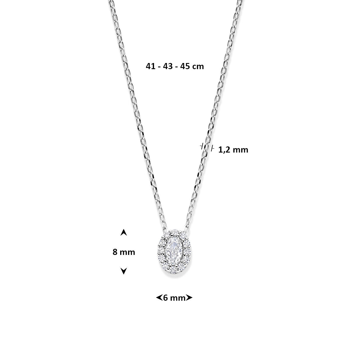 Fantasy Collection Collier zirkonia 41 - 43 - 45 cm zilver gerhodineerd