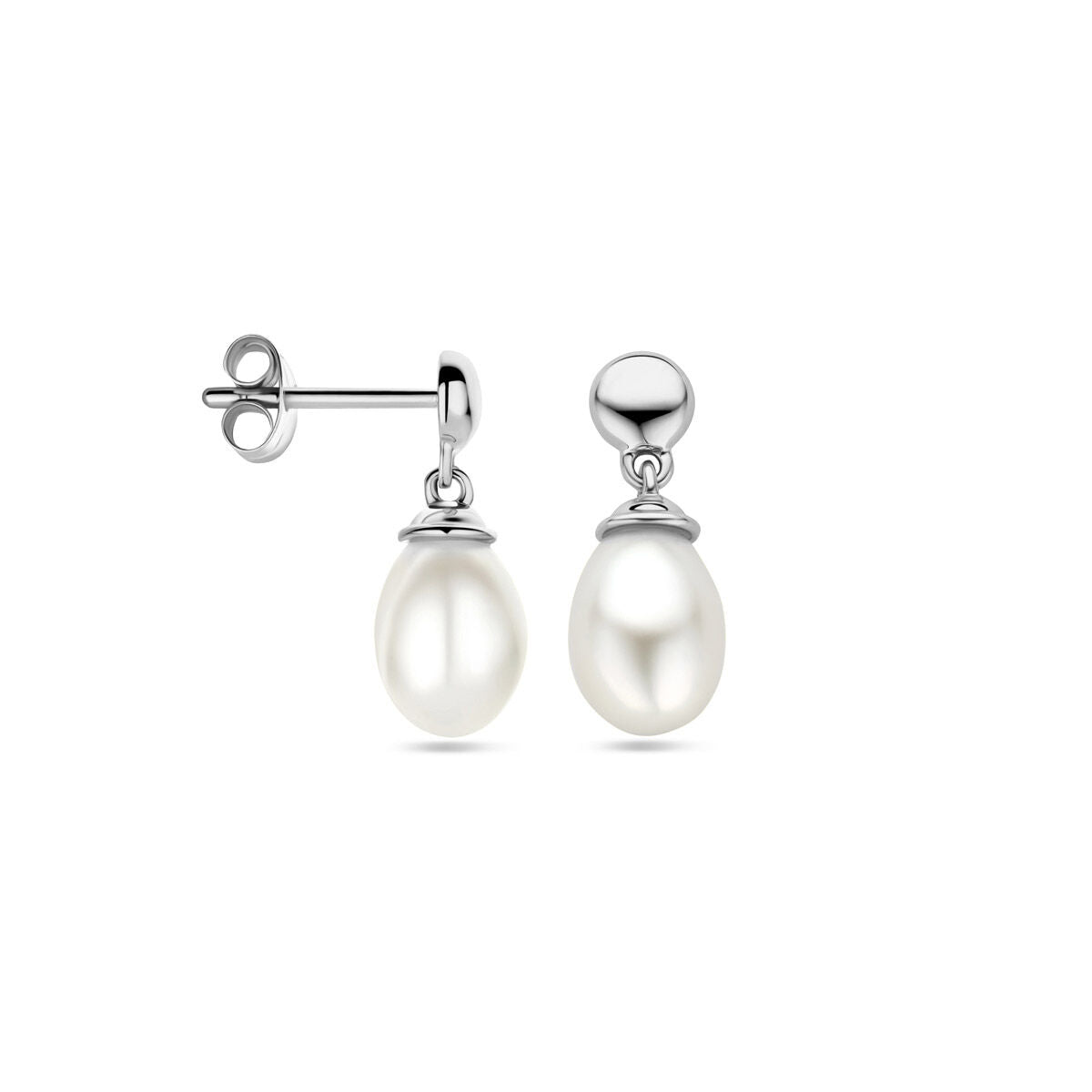 Hangende oorbellen parel 15 mm 14K witgoud