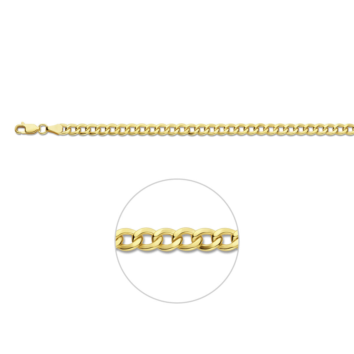 Fantasy Collection Gourmette 4 zijdes geslepen massief 5,0 mm Silgold (geel met zilverkern)