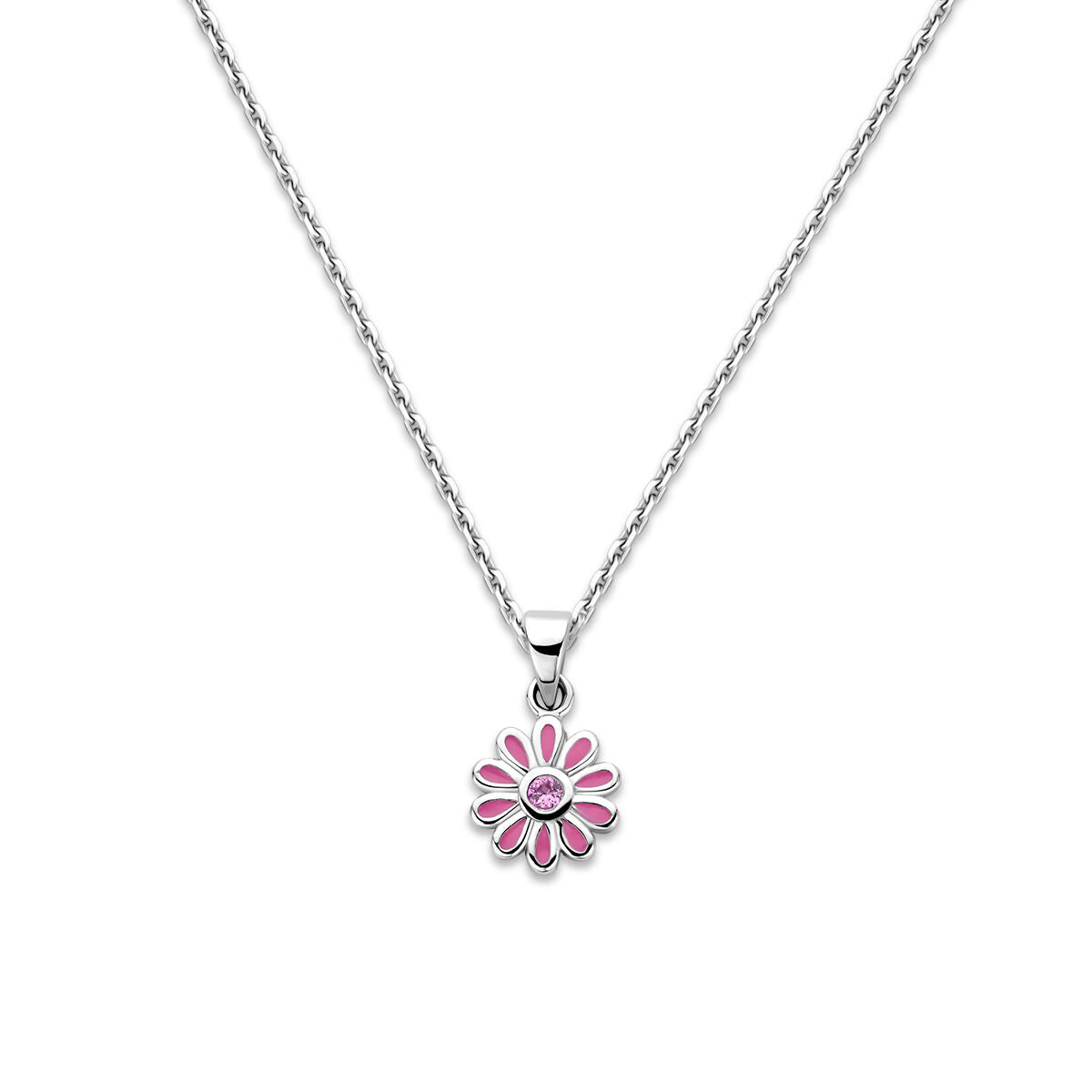 Collier emaille bloem zirkonia 36 + 4 cm zilver gerhodineerd